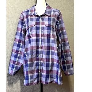 Eddie Bauer Classic Fit Button Up Vented Check Purple Shirt Gorpcore Size 2X New